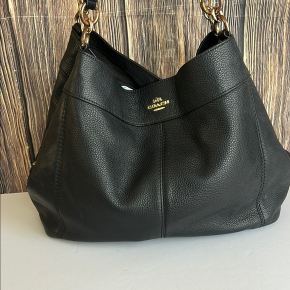 Coach Black‎ Leather Hobo Bag with Gold Accents - Picture 1 of 16
